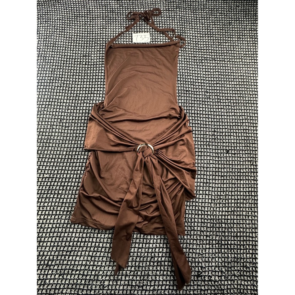 Unbranded Halter Mini Dress Women's Medium Brown Good O-Ring Ruched Draped